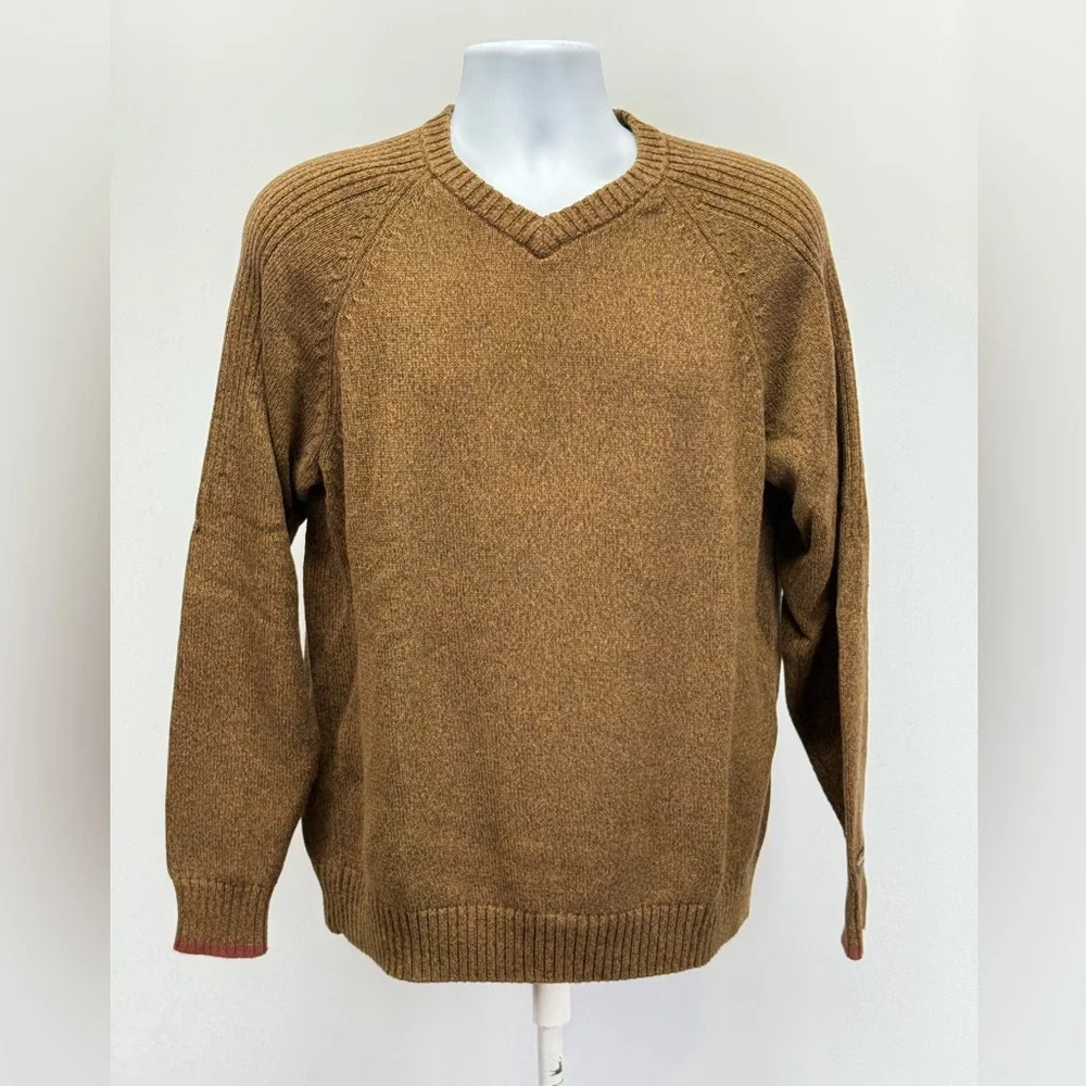 COLUMBIA Men’s brown heather V neck sweater size L - Picture 1 of 12